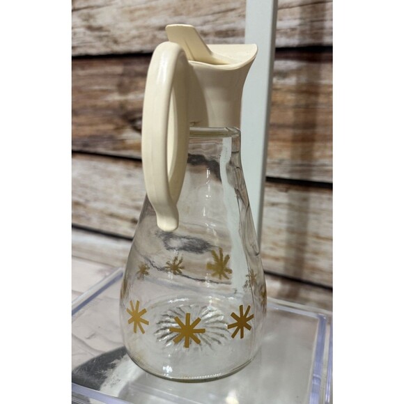 Mid Century Modern RETRO Atomic Starburst Log Cabin Syrup Glass Dispenser Bottle - Picture 5 of 10